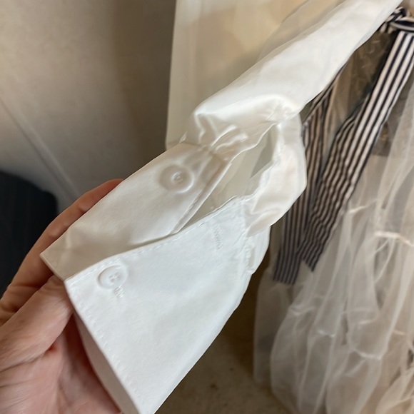 SHOW Me Your MuMu White Cotton Mesh Skirt Unicollar Button Up Pirate Sleeves OS - Picture 4 of 9